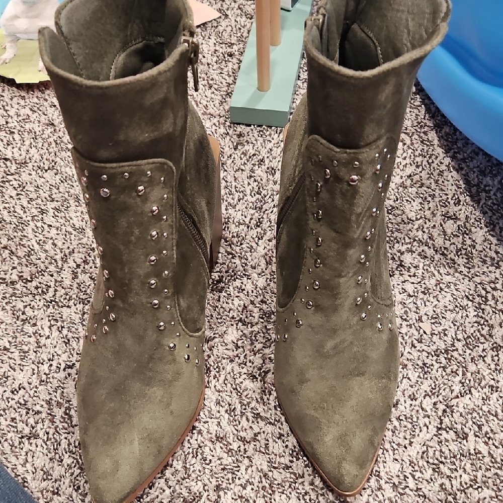 Yoki Studded Khaki Ankle Boots